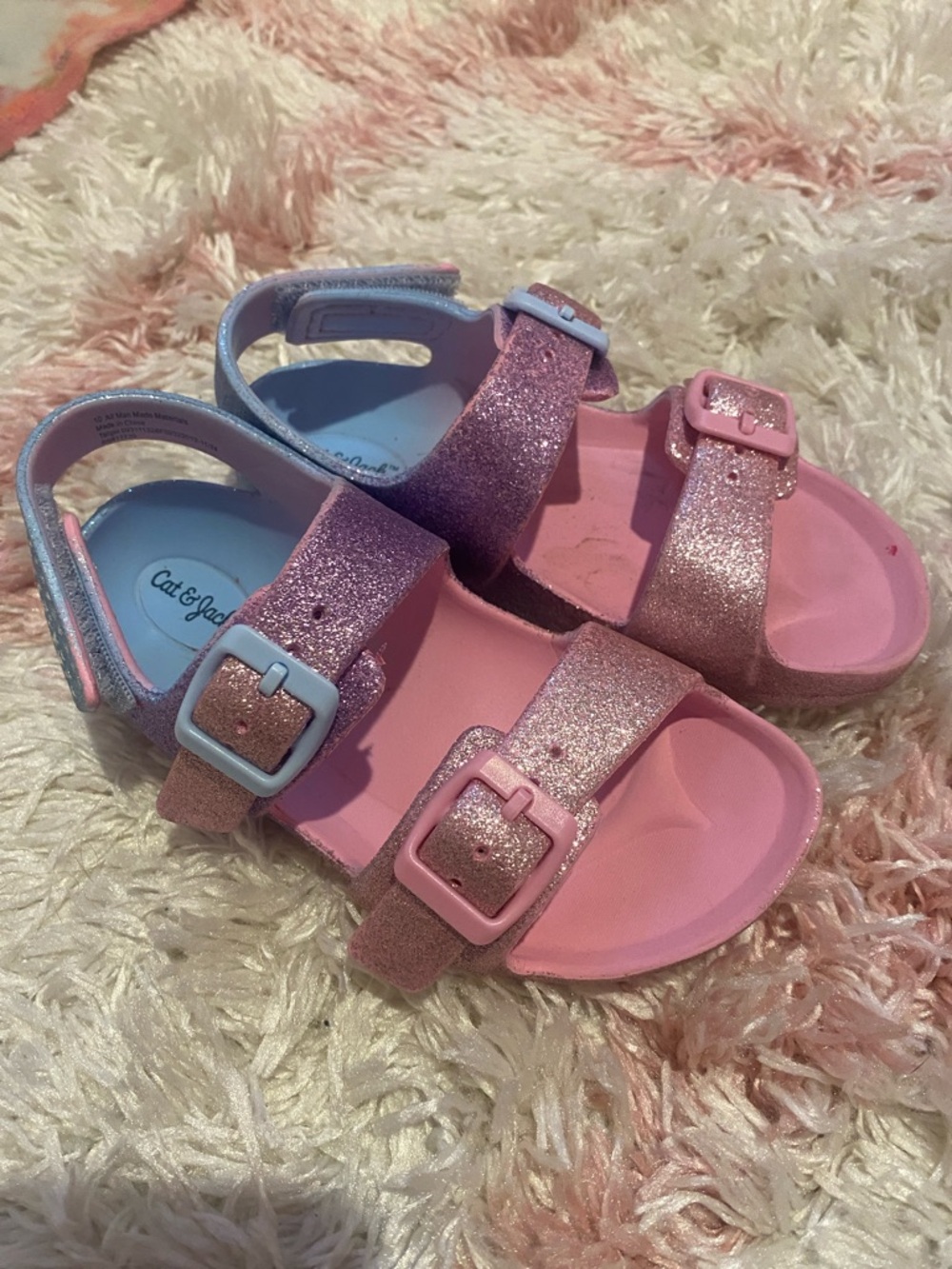 Cat & Jack Pink Glitter Buckle Sandals for Kids
